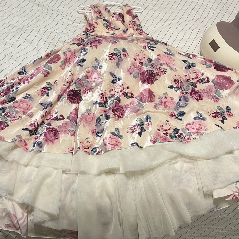 Elegant Floral Kids Dress in Pink and Cream